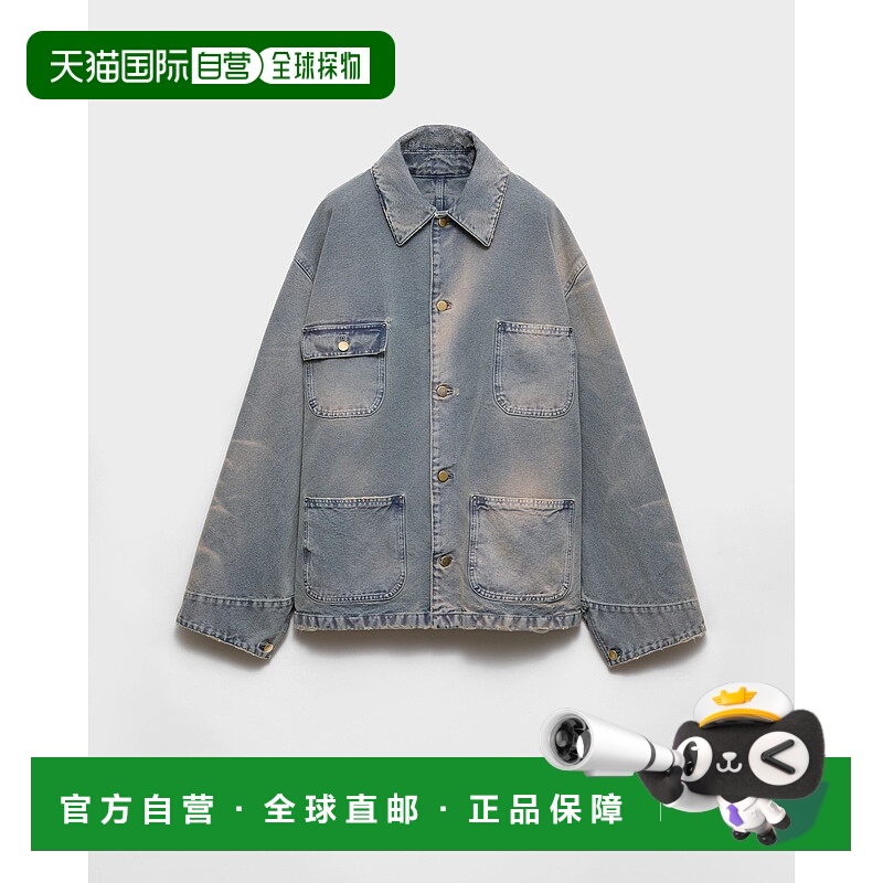 自营欧洲直邮Prada普拉达 男士蓝色棉衬衫式衣领夹克