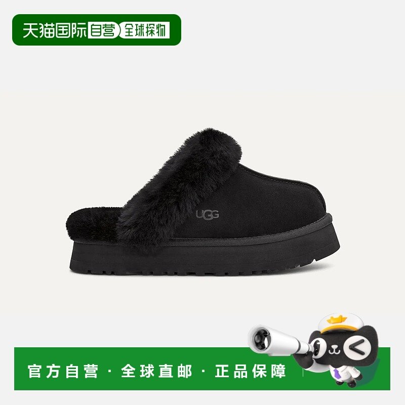 自营欧洲直邮UGG Disquette女士黑色拖鞋厚底一脚蹬半拖鞋厚底鞋