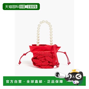 香港直邮magda butrym 女士 花朵嵌花人造珠宝装饰针织绸缎手提包