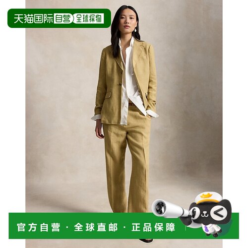 自营欧洲直邮Ralph Lauren拉夫劳伦 女士驼色水洗亚麻直筒休闲长