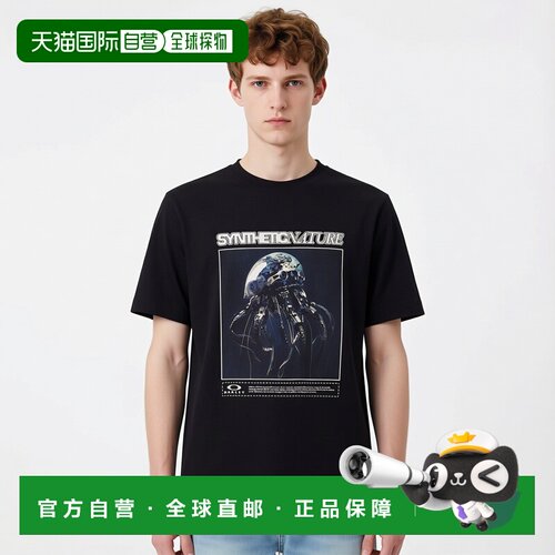 自营欧洲直邮Oakley Futurescape男士黑色棉圆领短袖T恤运动