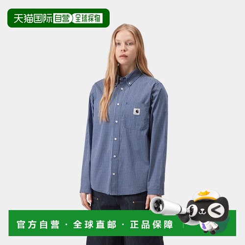 自营欧洲直邮Carhartt WIP Groff女士蓝色/白色棉质格纹长袖衬衫