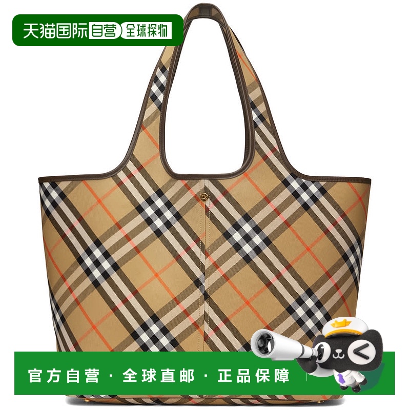 香港直邮Burberry 巴宝莉 女士 驼色中号格纹托特包 8093976时尚