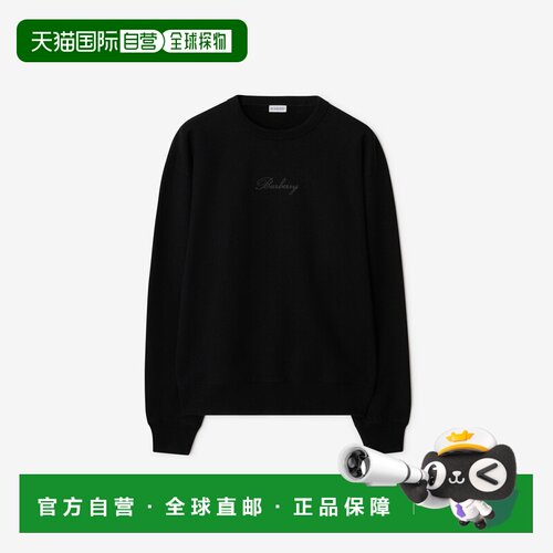 自营欧洲直邮Burberry博柏利 男士黑色棉质 Check 手写体 लोगो 卫