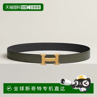 黑色小牛皮腰带32mm 1h可退 欧洲直邮Hermes 爱马仕 女士铜绿色