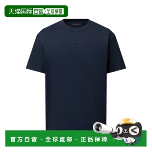 自营1h可退 欧洲直邮LV路易威登 男士蓝莓色棉logo标识短袖T恤