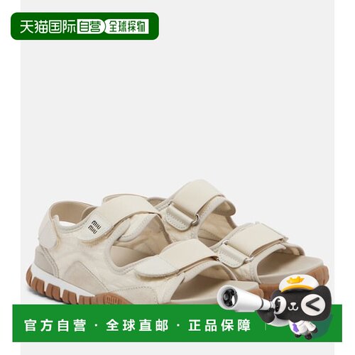 香港直邮Miu Miu 缪缪 女士 Tyre 皮革边凉鞋 beige米色 舒适时尚
