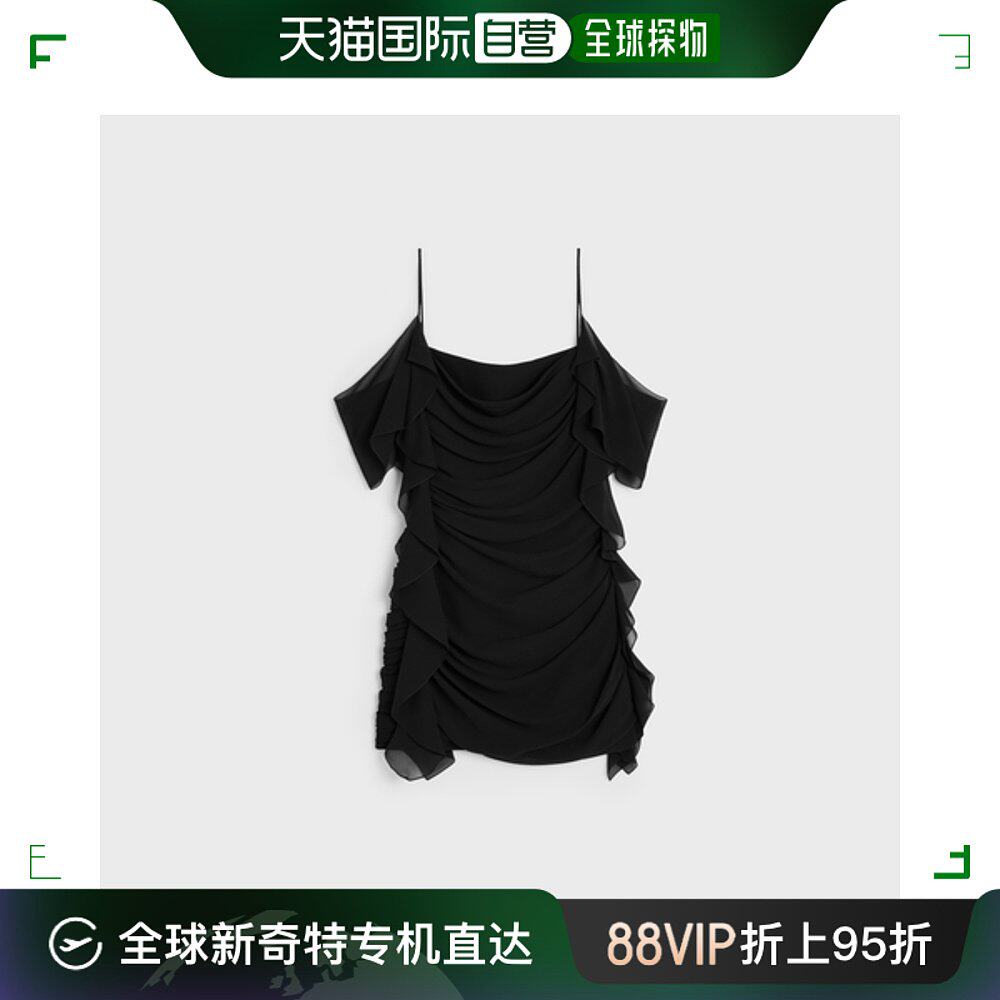 欧洲直邮Celine思琳SS23女士连衣裙桑蚕丝乔其纱垂褶垂坠吊带