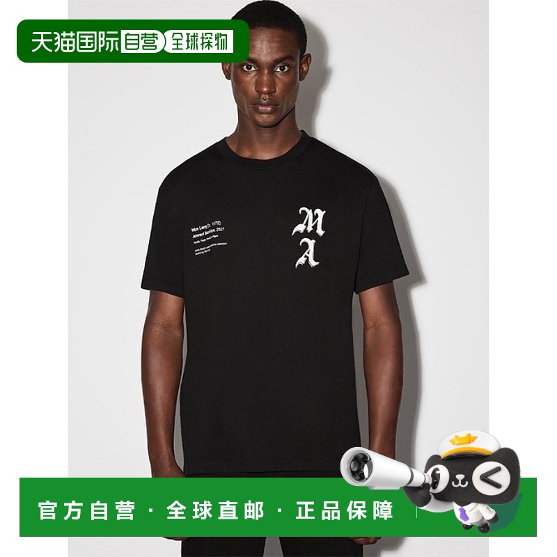 香港直邮Amiri男士T恤格纹骷髅头黑色短袖圆领透气弹性百搭日常