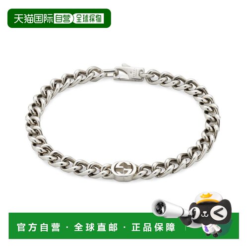 自营欧洲直邮GUCCI古驰 Interlocking女士银色925银GG标志手链