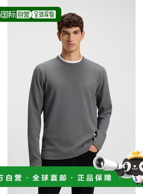 自营欧洲直邮Hugo Boss 男士灰色棉圆领长袖T恤