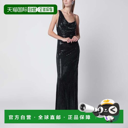 香港直邮Self-Portrait 女士 垂褶莱茵石精饰长款连衣裙(黑色) PF