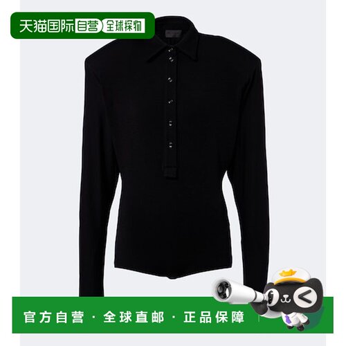 香港直邮Mugler 穆勒 女士 羊毛混纺Polo毛衣 black黑色 舒适时尚