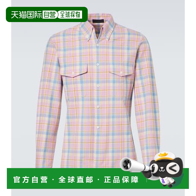 1h可退 香港直邮Prada 普拉达 男士 格纹棉质衬衫 pink粉色 舒适