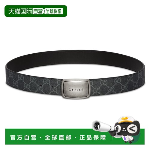 自营欧洲直邮GUCCI古驰 Supreme男士黑色帆布腰带