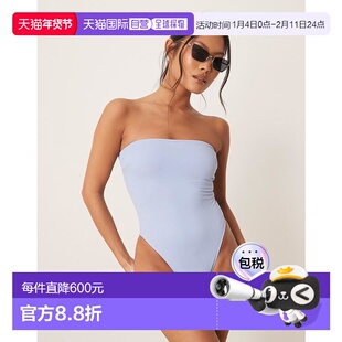 香港直邮ASOS 女士 Maya 设计小号轧光斜纹棉布抹胸带里衬泳衣(蓝