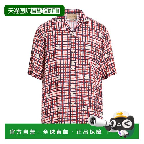 1h可退 香港直邮Gucci 古驰 男士 格纹衬衫 red红色 舒适时尚