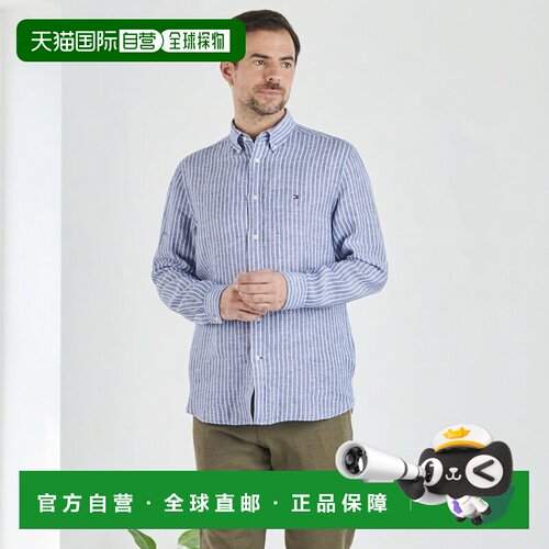 欧洲直邮Tommy Hilfiger 男装 长袖衬衫 春夏 蓝色 LINEN BENGAL