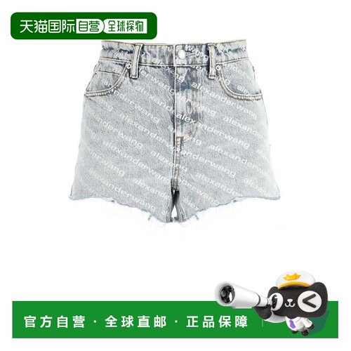 1h可退 香港直邮Alexander Wang 女士徽标牛仔短裤纯棉100%