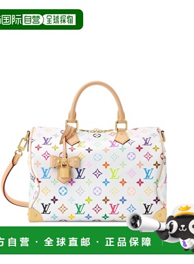 自营欧洲直邮LV路易威登 x TM女士白色/多色涂层帆布老花图案单肩