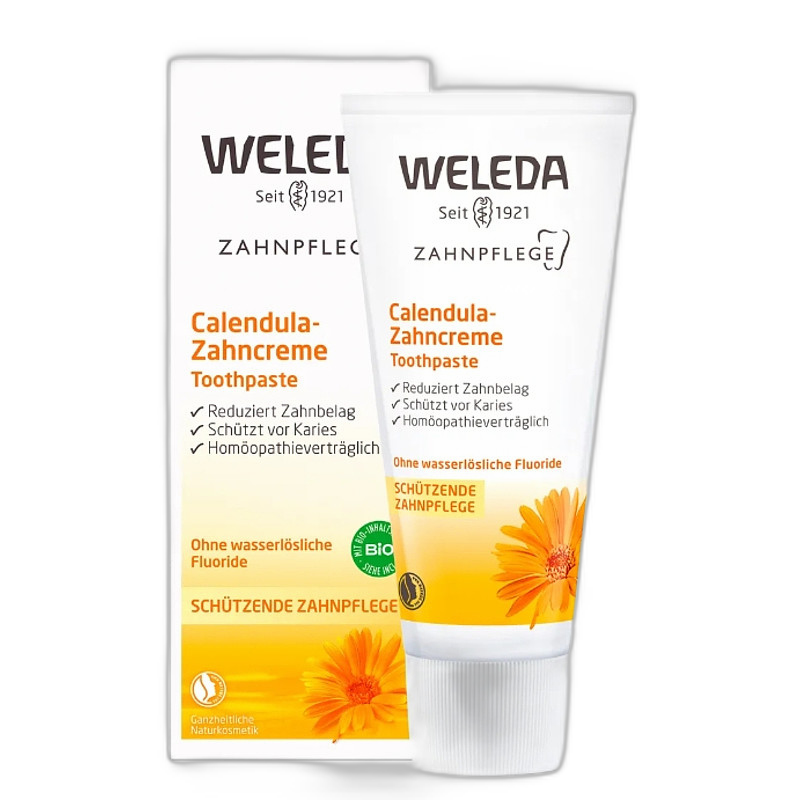 欧洲直邮德国Weleda维蕾德金盏花牙膏75ml无薄荷醇温和减少牙斑菌