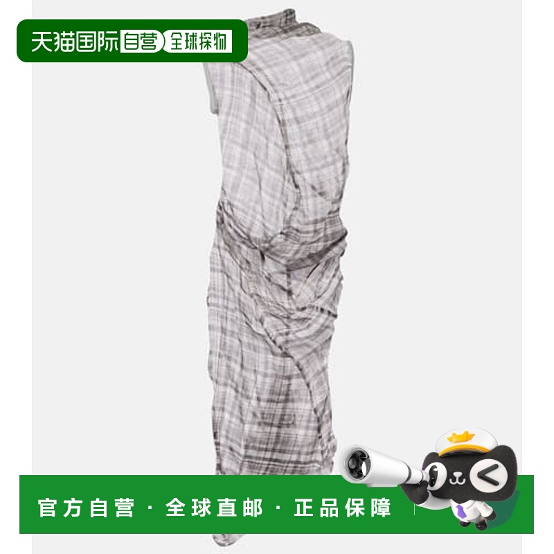 香港直邮Acne Studios 艾克妮 女士 Dsaam 格纹垂褶真丝中长连衣