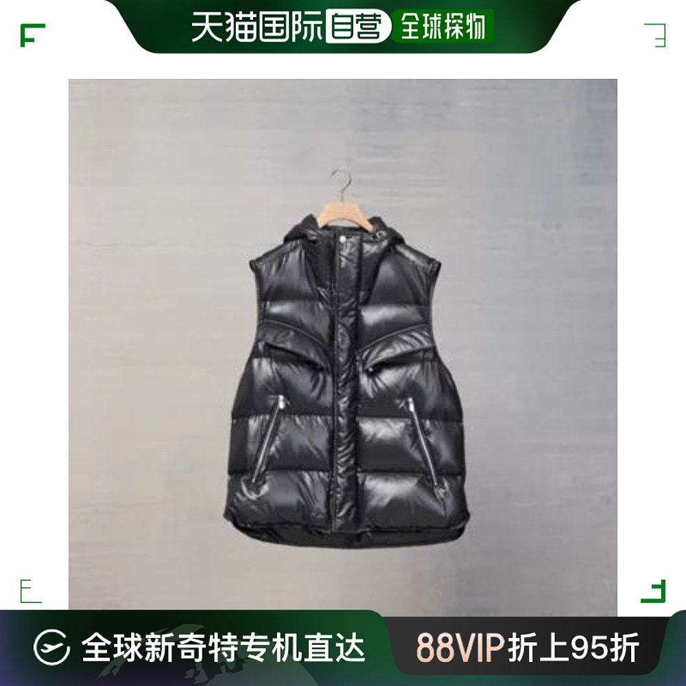 欧洲直邮hermes爱马仕黑色徽标绗缝连帽马甲