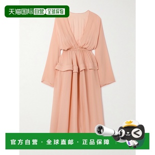 AA9R2641T666A140 褶皱乔其纱收腰中长连衣裙 香港直邮Alaia 女士