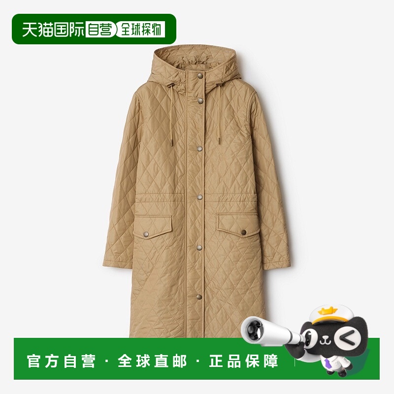 自营欧洲直邮Burberry博柏利 女士亚麻米聚酰胺双向拉链连帽大衣