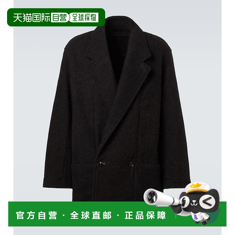 1h可退 香港直邮Lemaire 男士 羊毛羊驼毛毛毡大衣 black黑色 舒