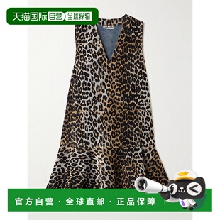香港直邮GANNI denim 甘尼 recycled 荷叶边豹纹植绒 女士 1h可退