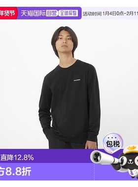 自营欧洲直邮Salomon萨洛蒙 CHEST LOGO系列男士深黑色棉长袖T恤