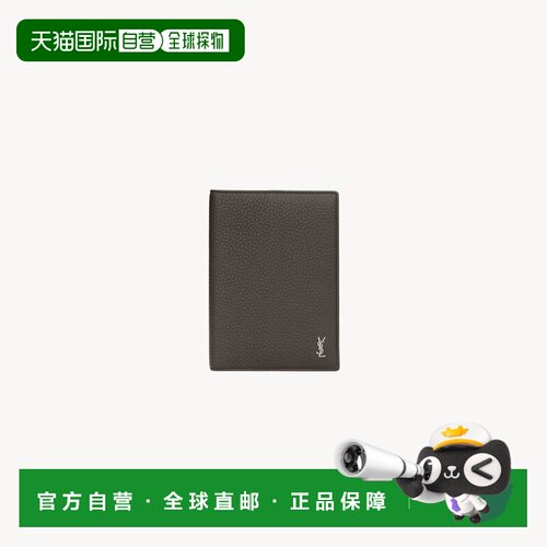 自营欧洲直邮YSL圣罗兰 TINY CASSANDRE男士都市灰粒面皮革护照夹