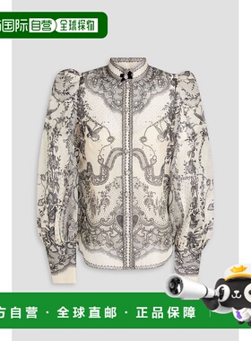 1h可退 香港直邮ZIMMERMANN 女士 印花亚麻真丝混纺衬衫 2410TR25