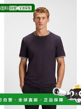 自营欧洲直邮Hugo Boss 男士深紫色棉圆领短袖T恤