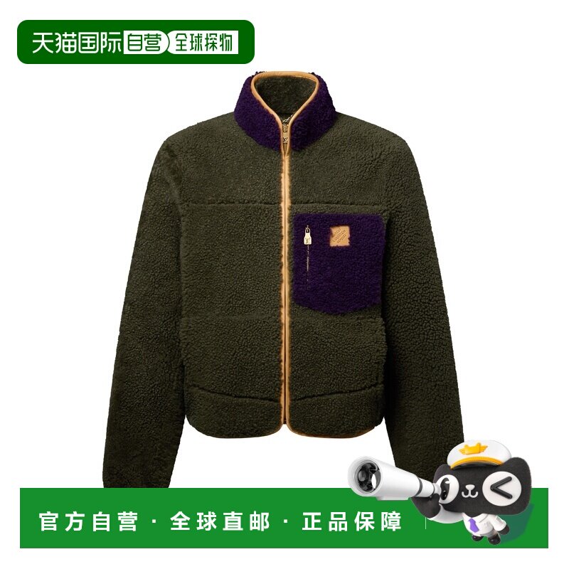 自营欧洲直邮LV路易威登 男士深苔藓绿皮革拉链胸袋夹克外套