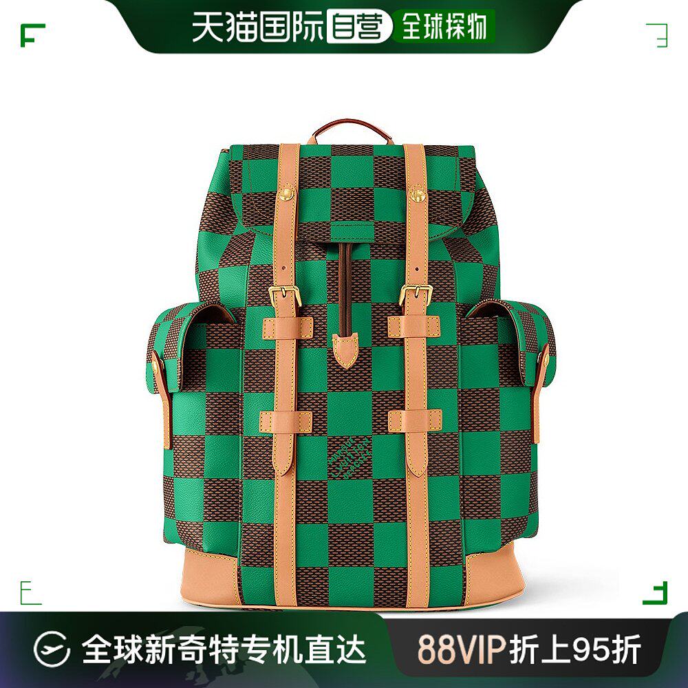 欧洲直邮lv/路易威登24新款 男士绿棕混色网格帆布制登山旅行包