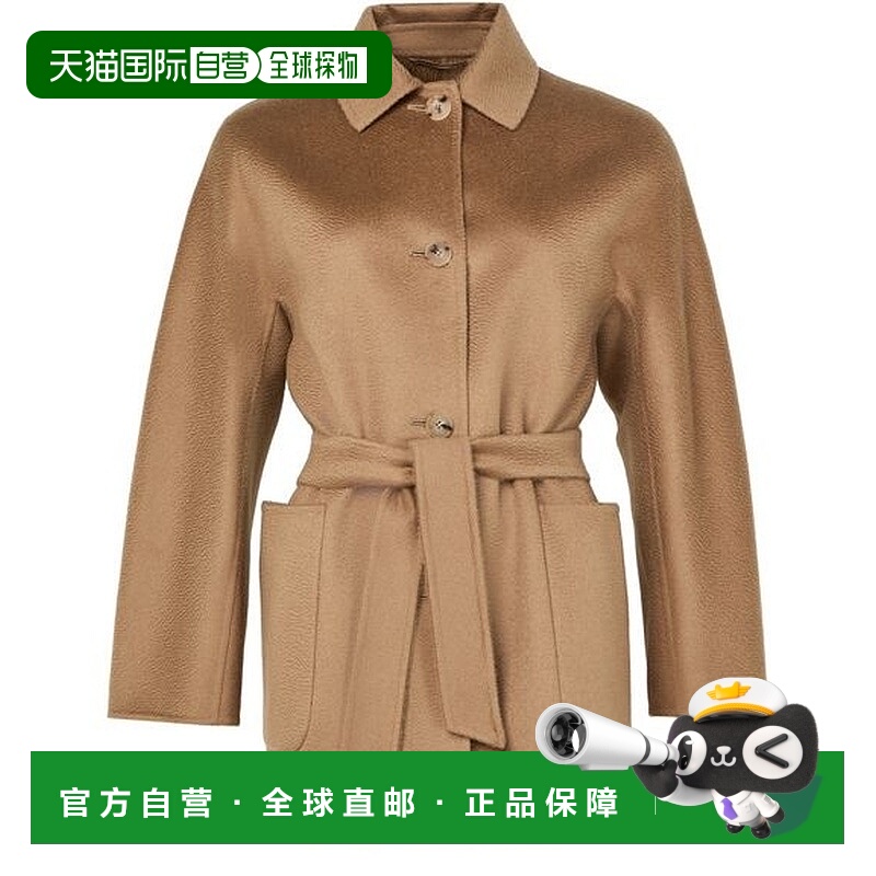 自营欧洲直邮MAXMARA麦丝玛拉 Lembi女士驼色羊绒戗驳领长袖大衣