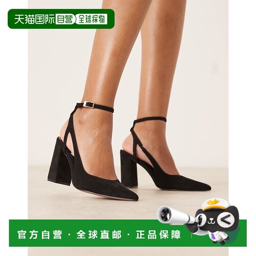 1h可退 香港直邮ASOS 女士 设计宽版佩斯利高筒粗跟鞋(黑色)单鞋
