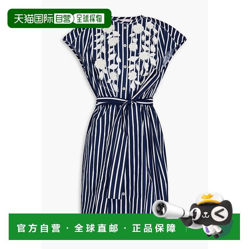 香港直邮CAROLINA HERRERA 女士 花朵装饰条纹棉质府绸迷你衬衫式