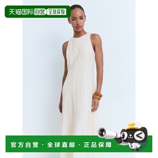 自营欧洲直邮Mango芒果 女士米白色喇叭形中长连衣裙