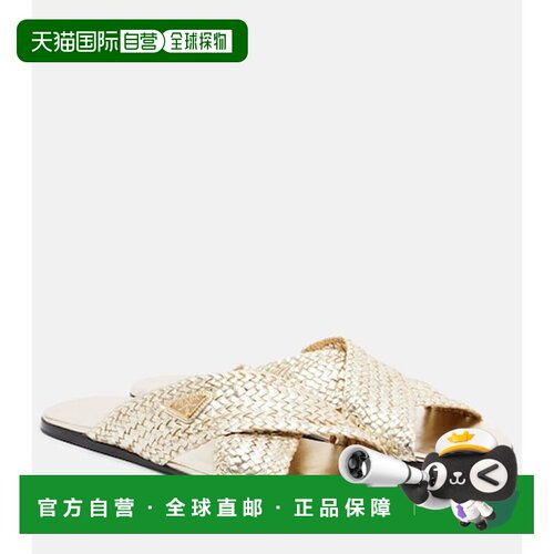1h可退 香港直邮Prada 普拉达 女士 编织皮质凉拖 metal金属色 舒