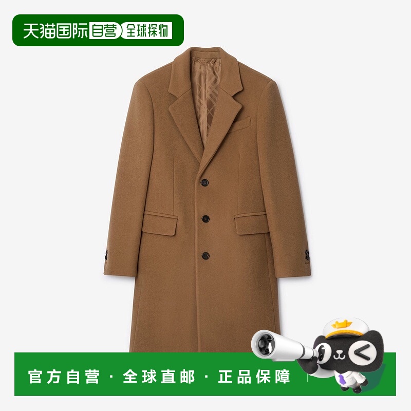 自营欧洲直邮Burberry博柏利 男士黄褐米色羊毛马术骑士徽标大衣