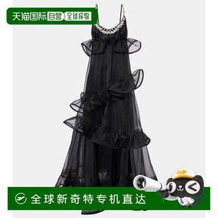 00132 香港直邮ZIMMERMANN 女士 褶皱荷叶边真丝欧根纱长款 连衣裙