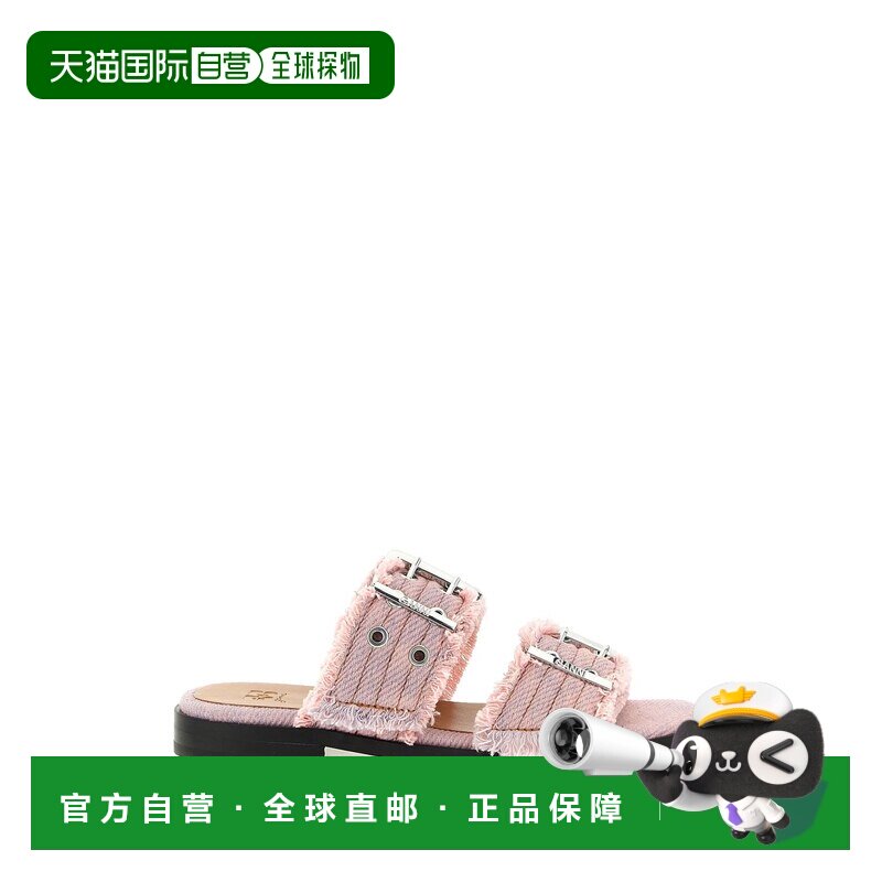 香港直邮GANNI 甘尼 女士 TEXTILE 流苏牛仔布搭扣粉色凉鞋(豆沙)