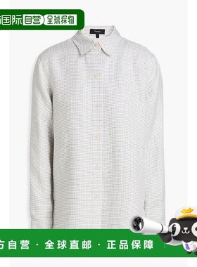 香港直邮THEORY 希尔瑞 女士 千鸟格亚麻混纺衬衫 O1103507PLATIN