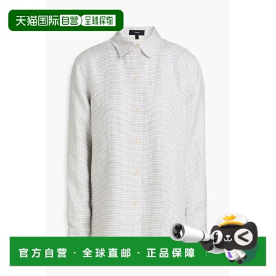 香港直邮THEORY 希尔瑞 女士 千鸟格亚麻混纺衬衫 O1103507PLATIN