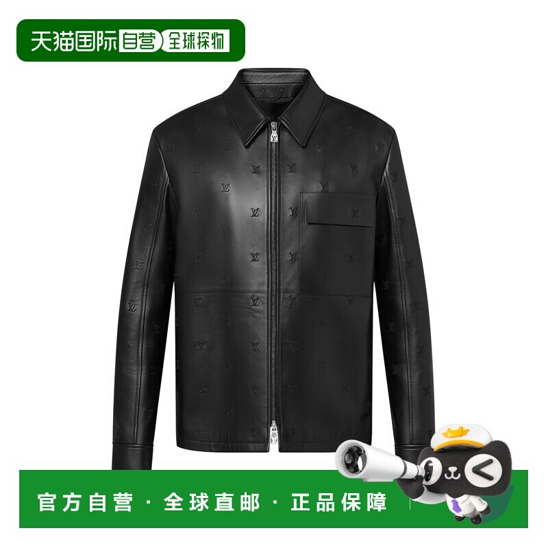 自营欧洲直邮LV路易威登 Blason男士黑色皮革LOGO刺绣皮衣外套
