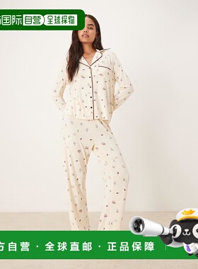 1h可退 香港直邮ASOS 女士 Christmas 设计柔软长袖衬衫式宽腿撞(