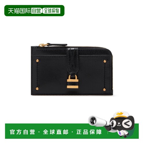 自营欧洲直邮CHLOE蔻依 Paddington女士黑色小牛皮革卡槽零钱包